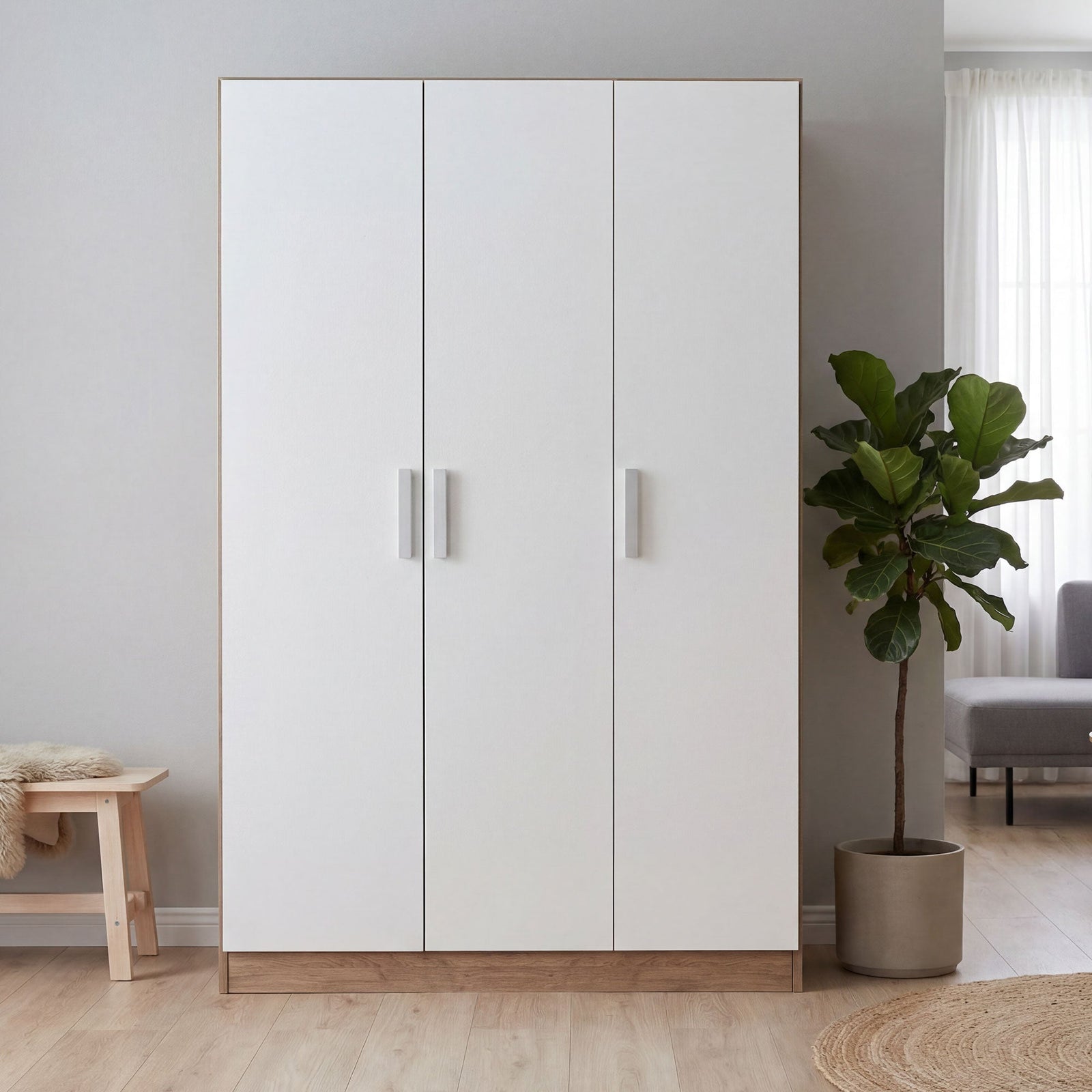 RUSI 3 Door Wardrobe Oak with White - 120cm – image 4