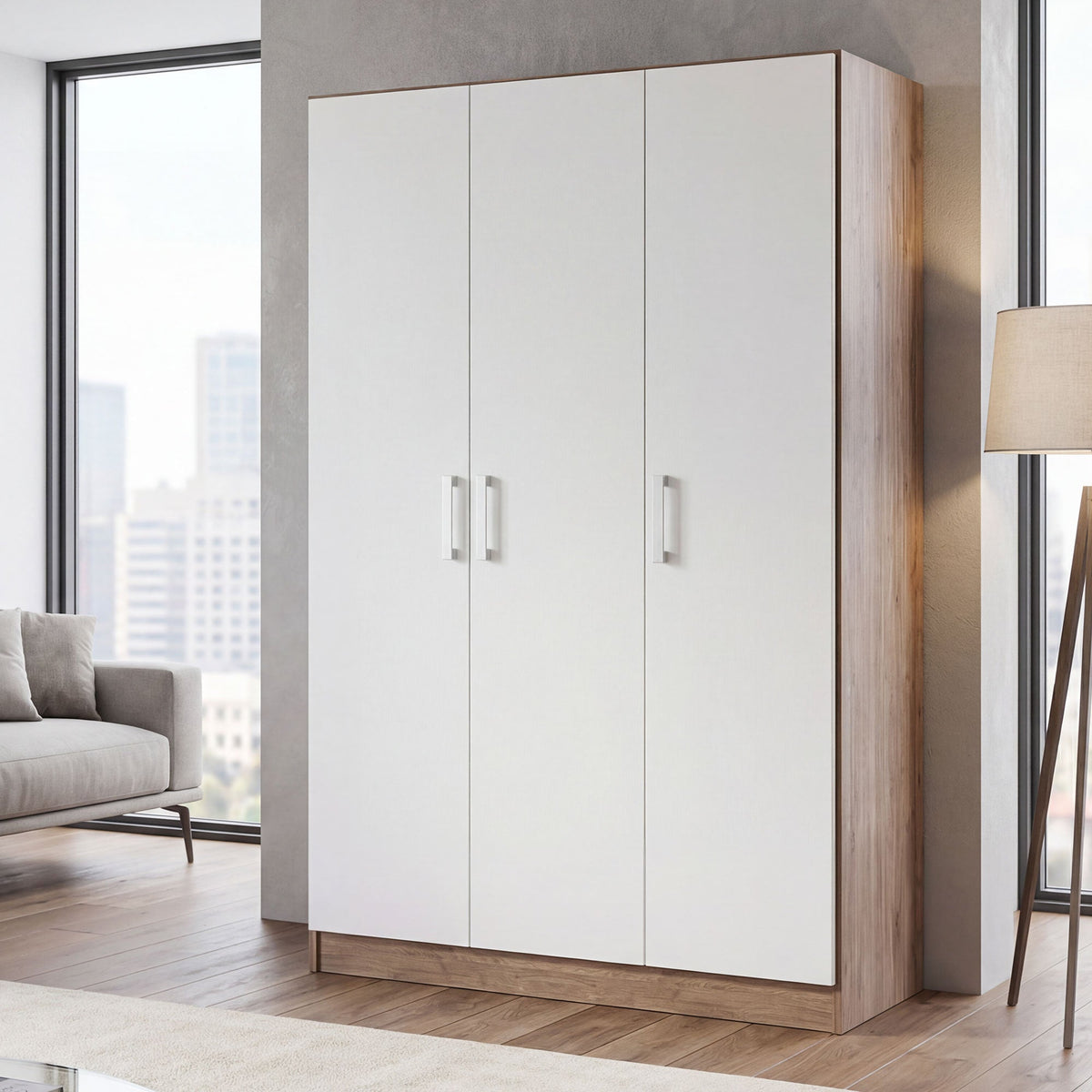 RUSI 3 Door Wardrobe Oak with White - 120cm – image 6