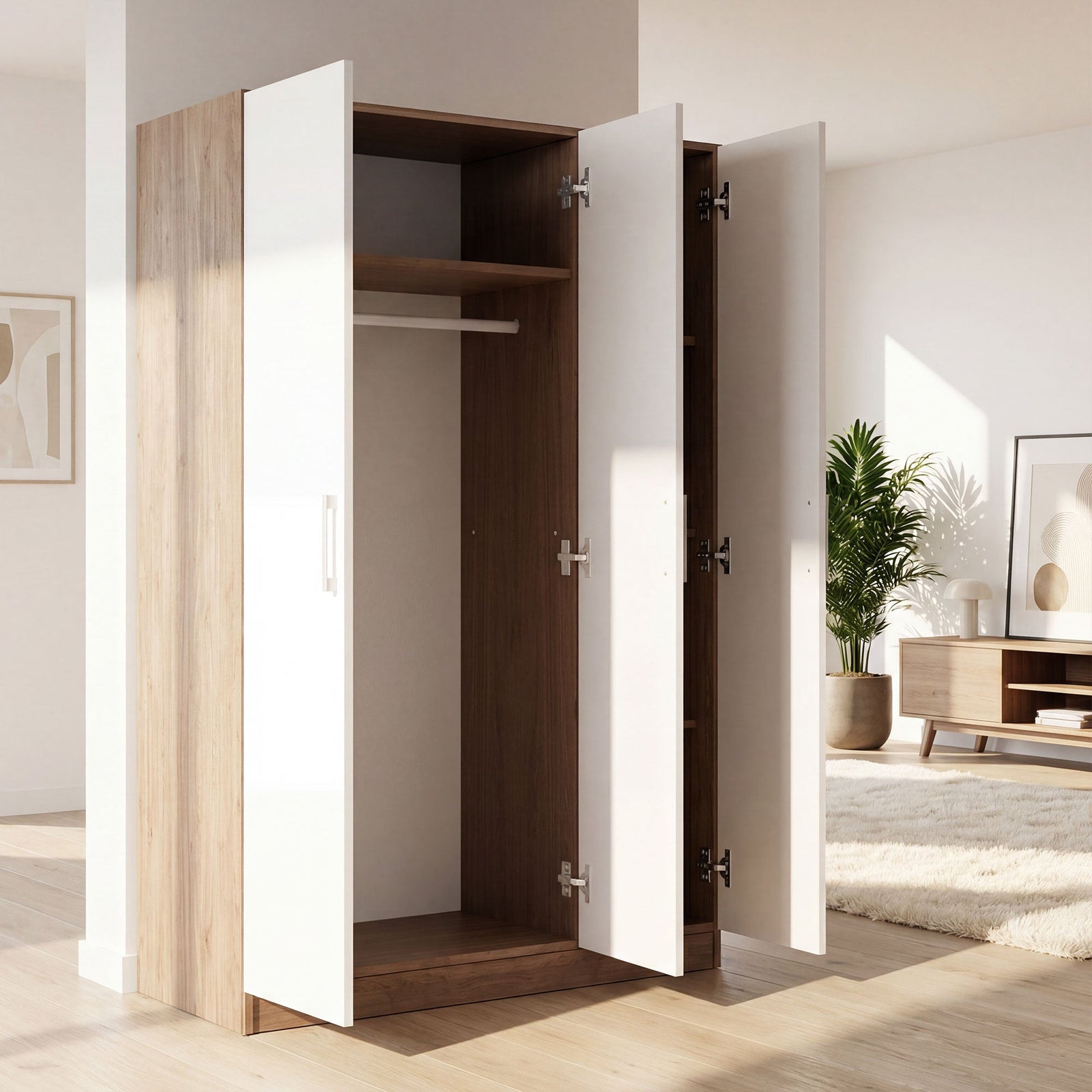 RUSI 3 Door Wardrobe Oak with White - 120cm – image 7