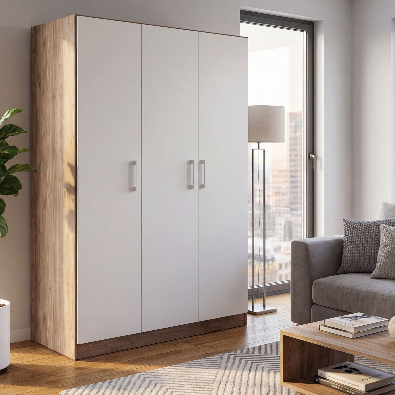 RUSI 3 Door Wardrobe Oak with White - 120cm – image 8