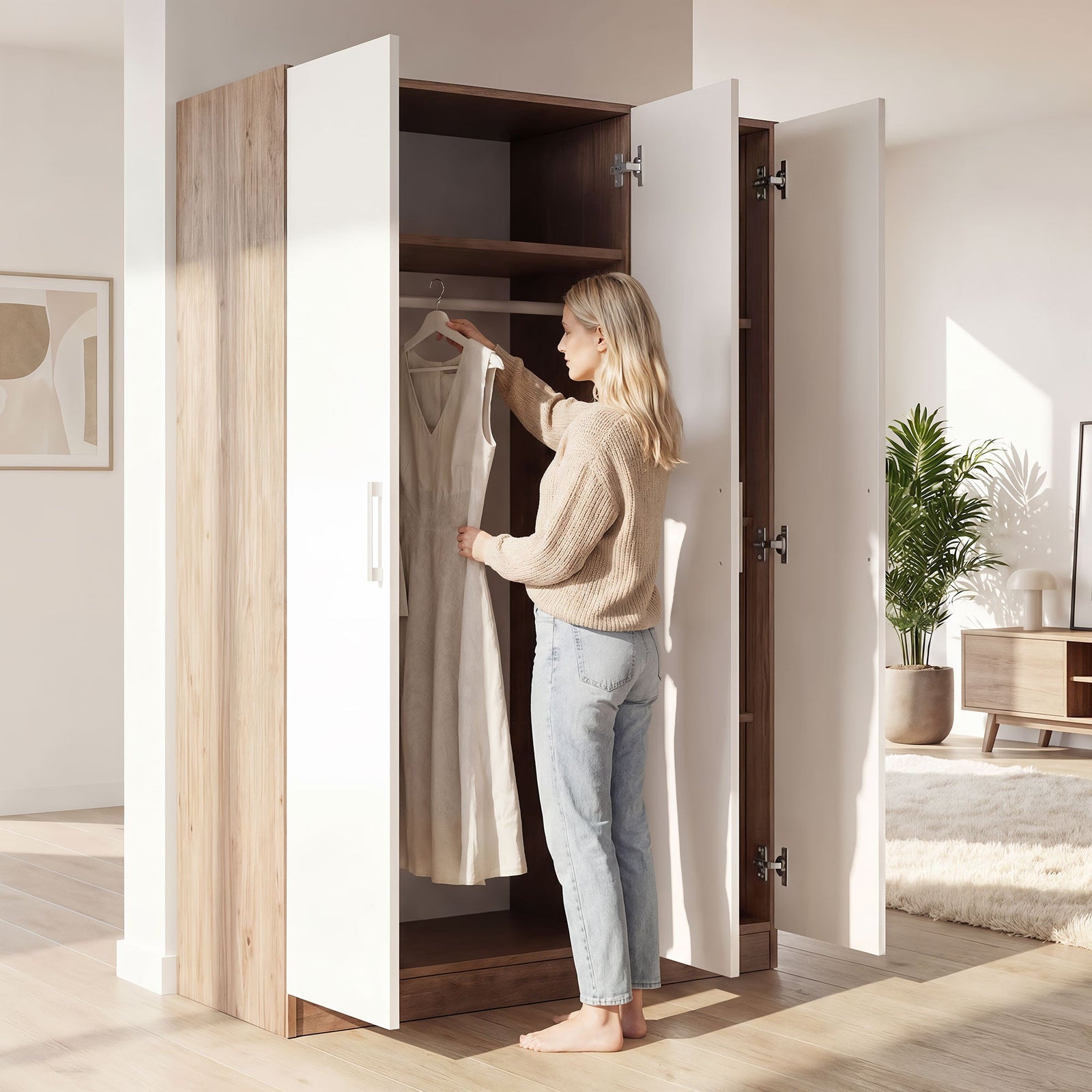 RUSI 3 Door Wardrobe Oak with White - 120cm – image 3