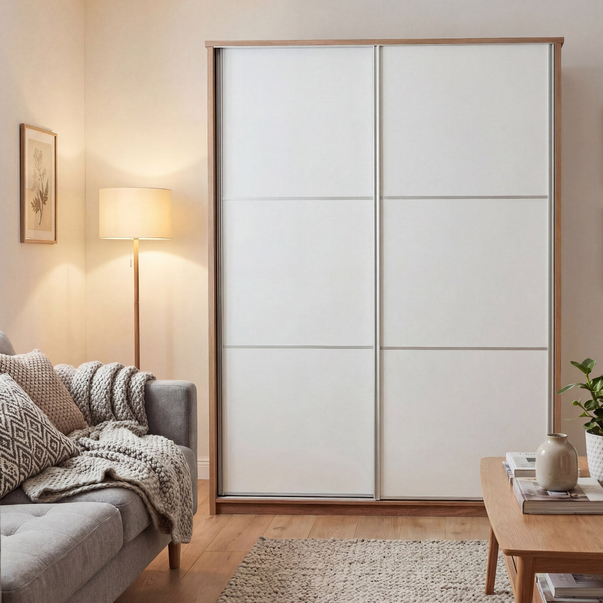 RUSI 2 Door Sliding Wardrobe Oak with White - 180cm – image 8