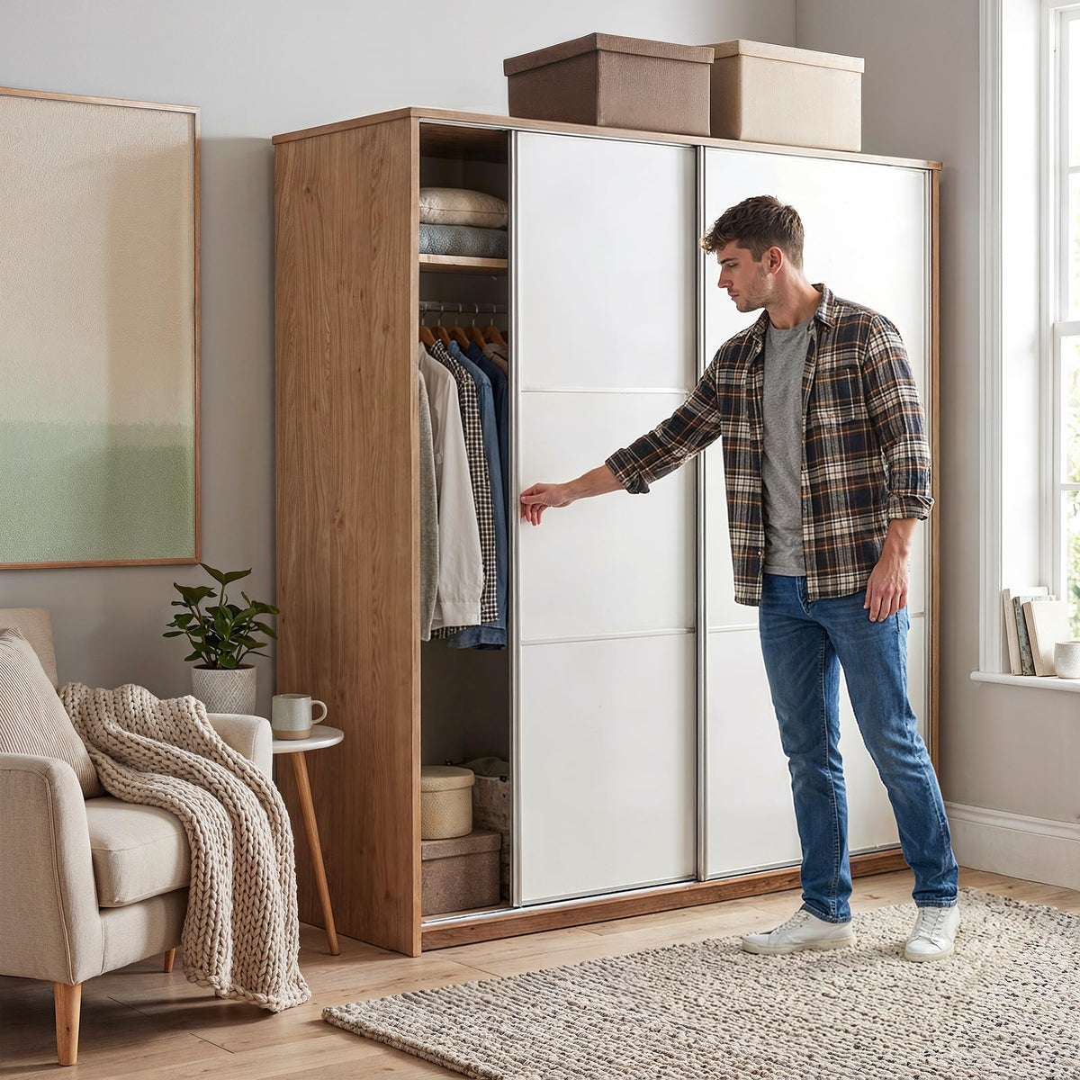 RUSI 2 Door Sliding Wardrobe Oak with White - 180cm – image 9