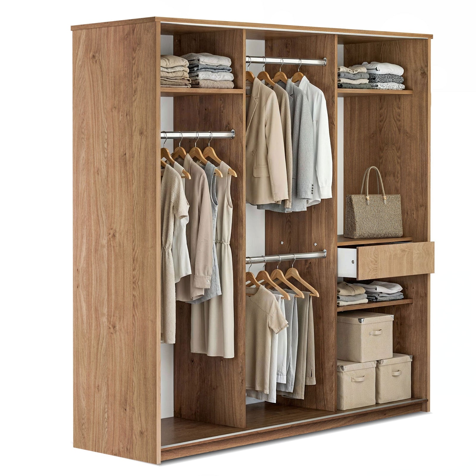 RUSI 2 Door Sliding Wardrobe Oak with White - 180cm – image 10
