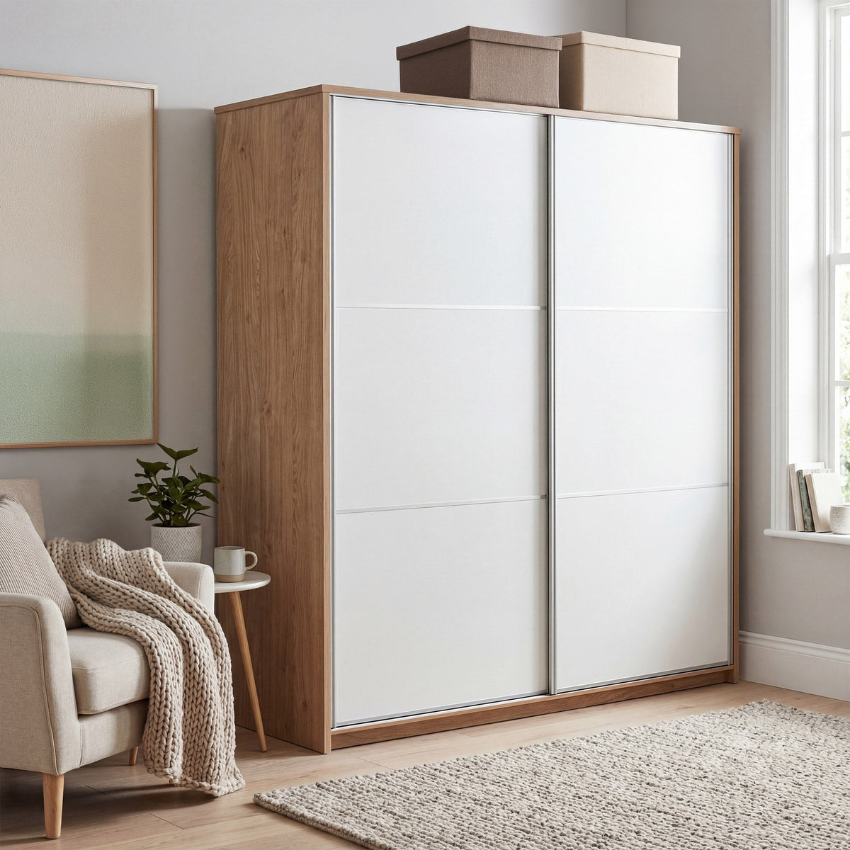 RUSI 2 Door Sliding Wardrobe Oak with White - 180cm – image 4