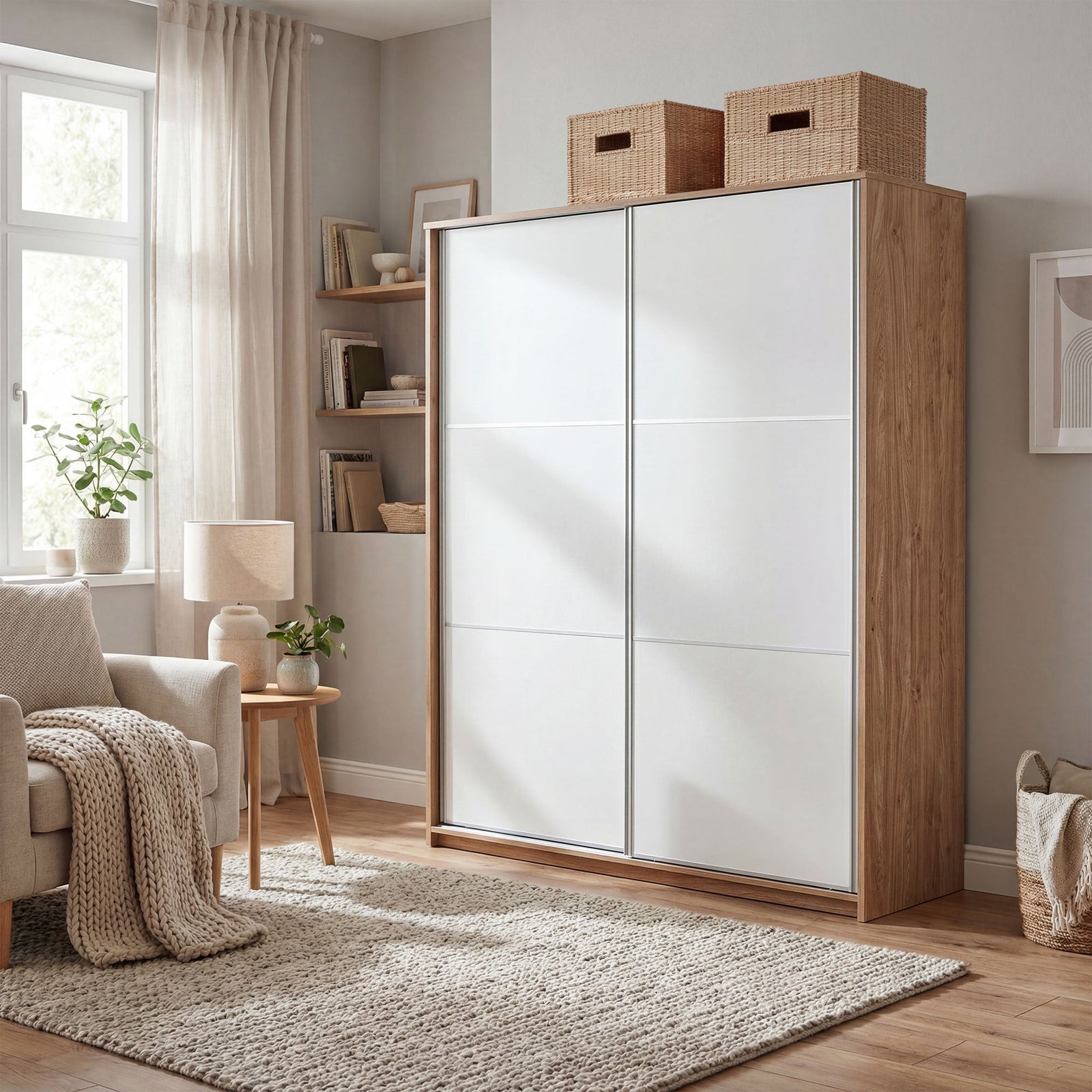 RUSI 2 Door Sliding Wardrobe Oak with White - 180cm – image 6