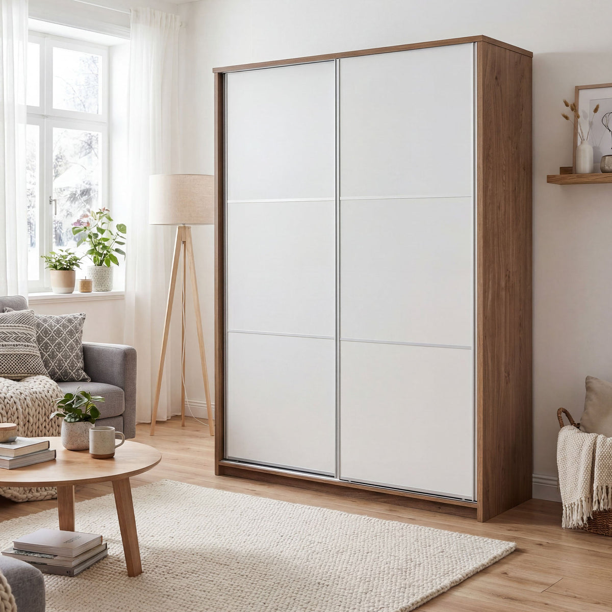 RUSI 2 Door Sliding Wardrobe Oak with White - 180cm – image 7