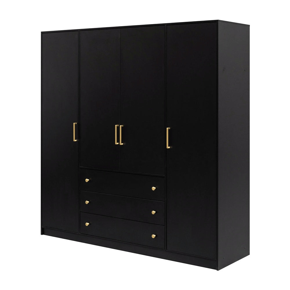 RENZO 4 Door Wardrobe with 3 Drawers Black - 196cm – image 2