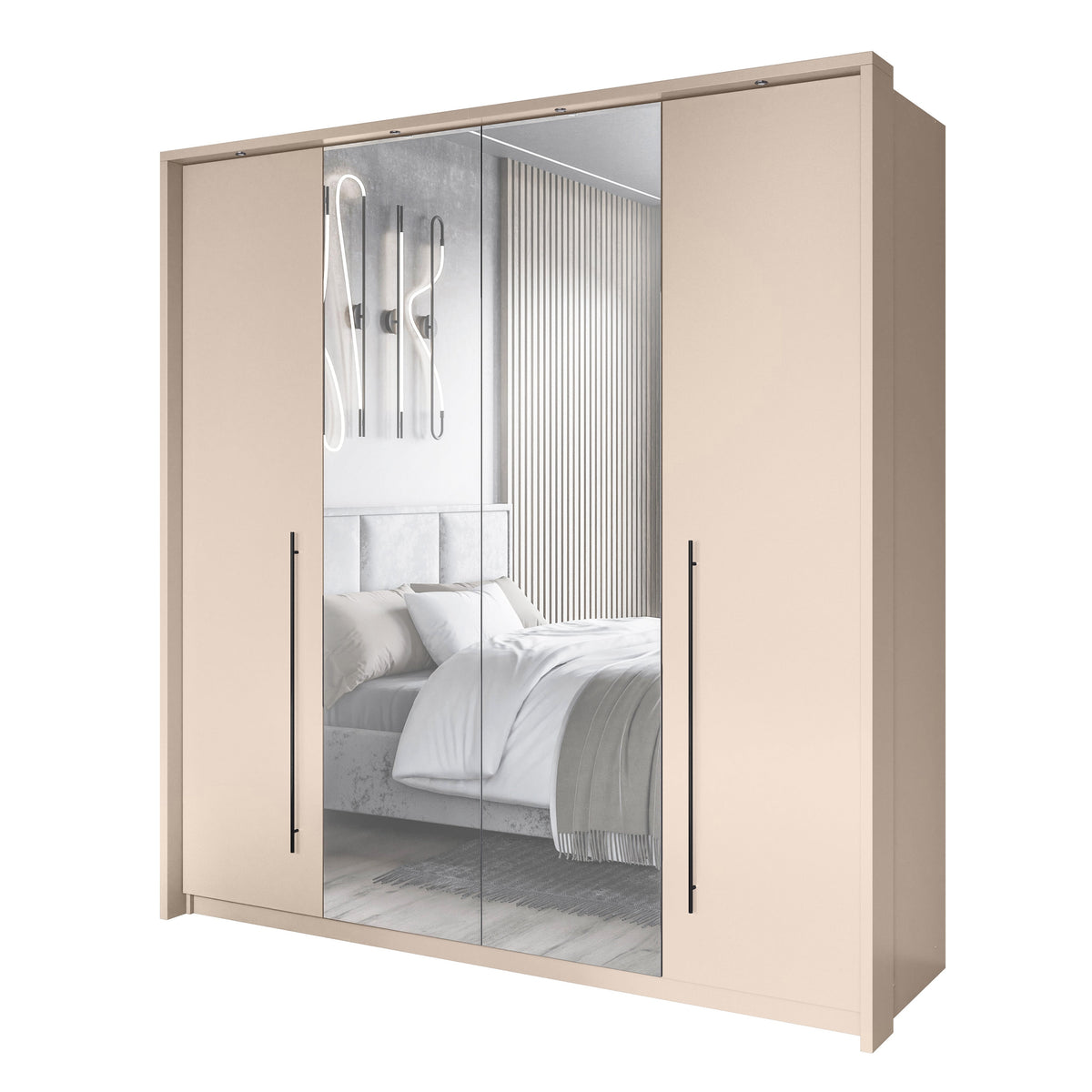 SAVIRA 4 Door Mirrored Sliding Wardrobe Beige - 209cm – image 2