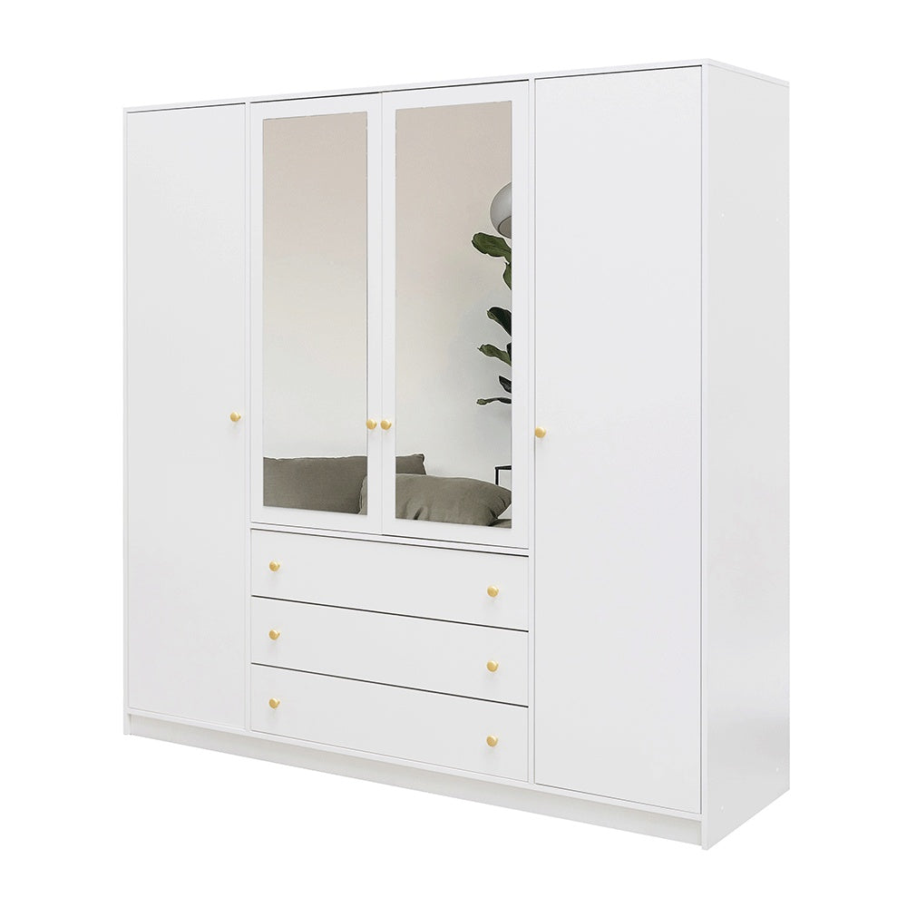 ELVIRO 4 Door Mirrored Wardrobe with 3 Drawers White - 196cm – image 2