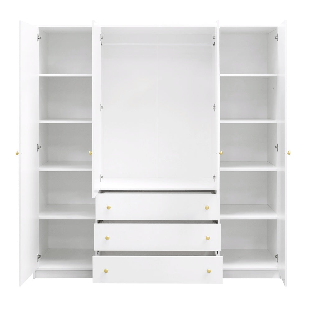 ELVIRO 4 Door Mirrored Wardrobe with 3 Drawers White - 196cm – image 3