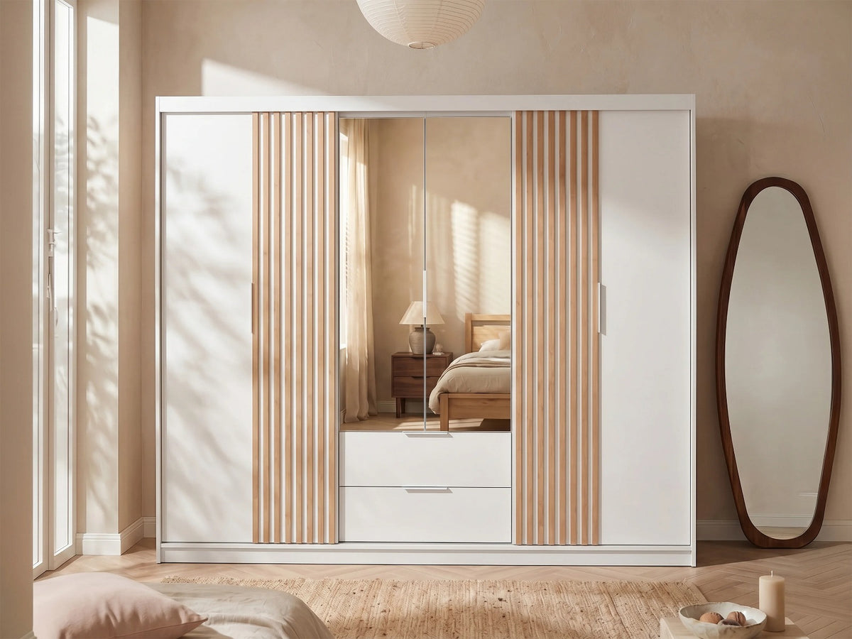 MAJO 4 Door Mirrored Wardrobe with 2 Drawers White - 250cm – image 5