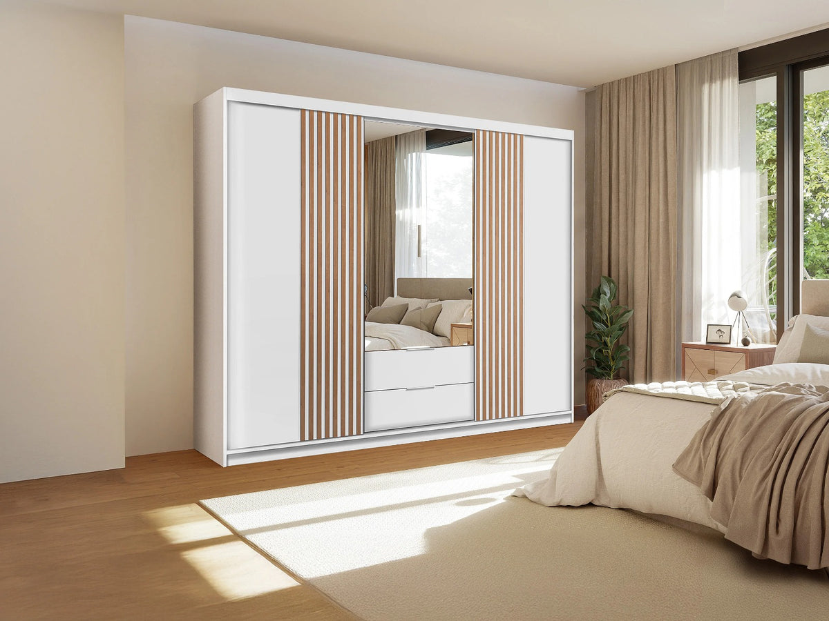 MAJO 4 Door Mirrored Wardrobe with 2 Drawers White - 250cm – image 6