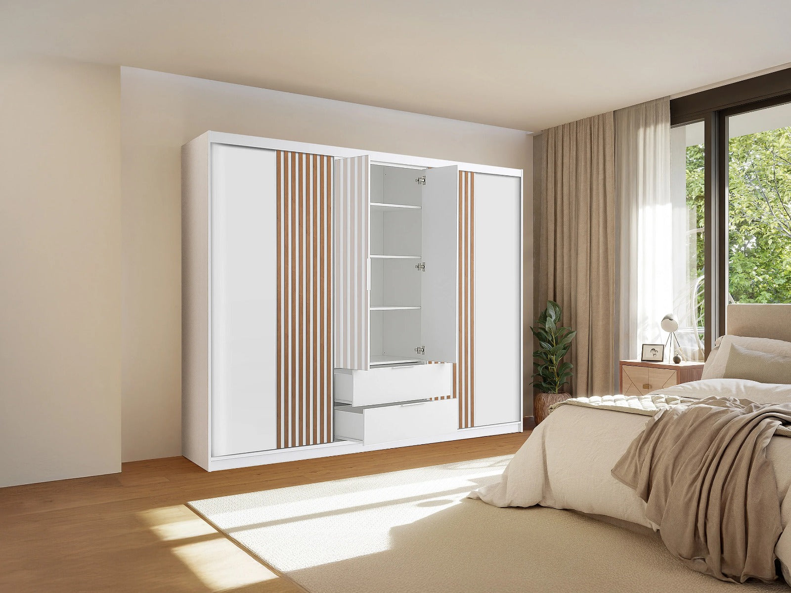 MAJO 4 Door Mirrored Wardrobe with 2 Drawers White - 250cm – image 7