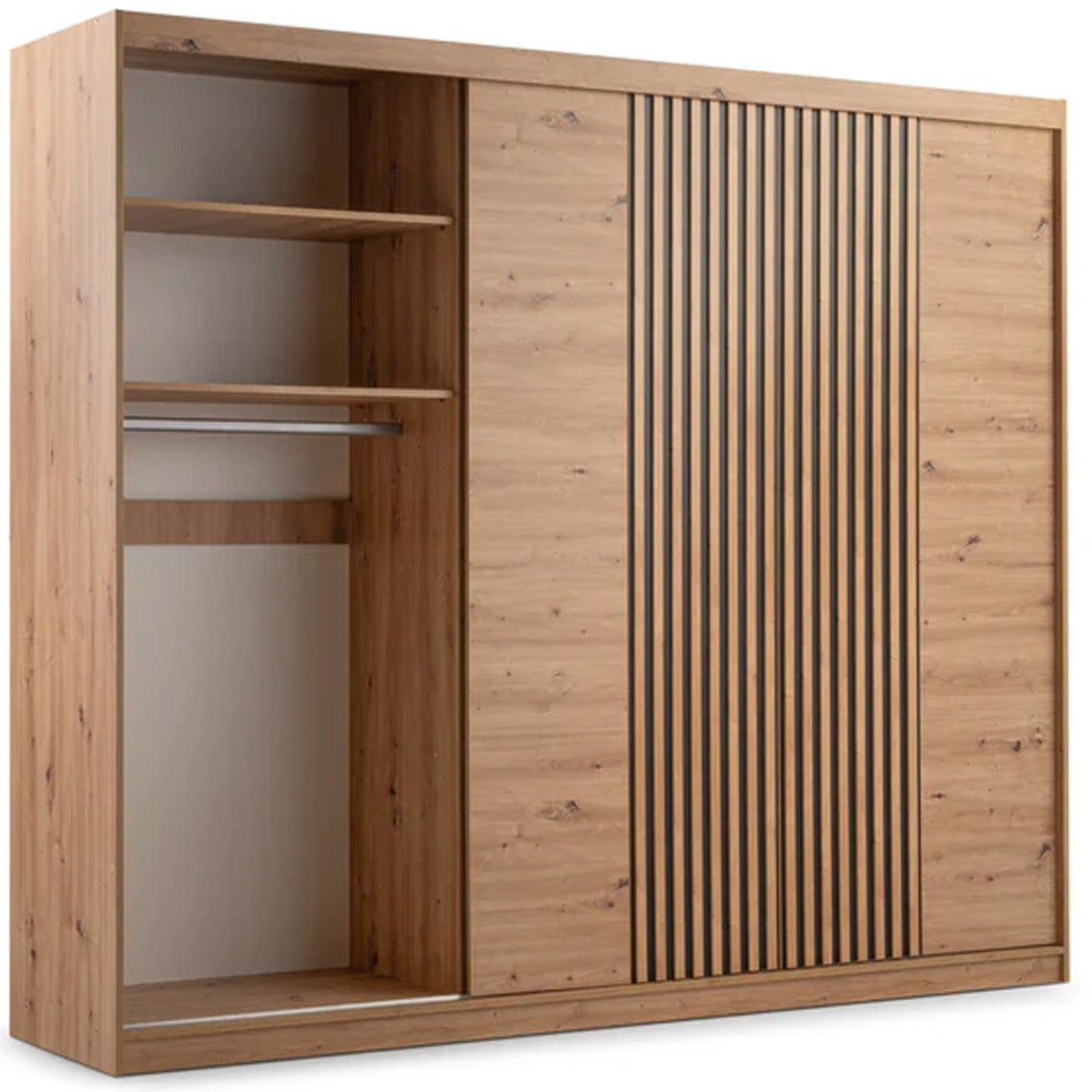 MAJO 4 Door Mirrored Wardrobe with 2 Drawers Medium Oak - 250cm – image 2