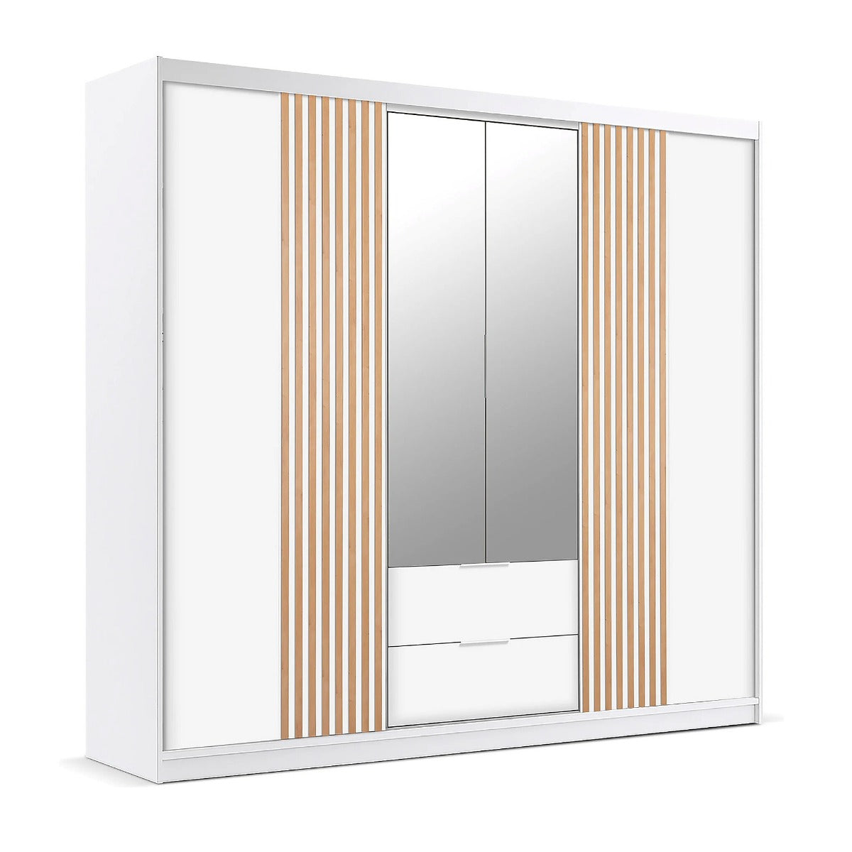 MAJO 4 Door Mirrored Wardrobe with 2 Drawers White - 250cm – image 1