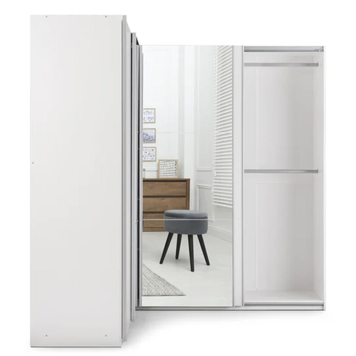 MERIN 4 Door Mirrored Corner Sliding Wardrobe White - 207cm – image 2