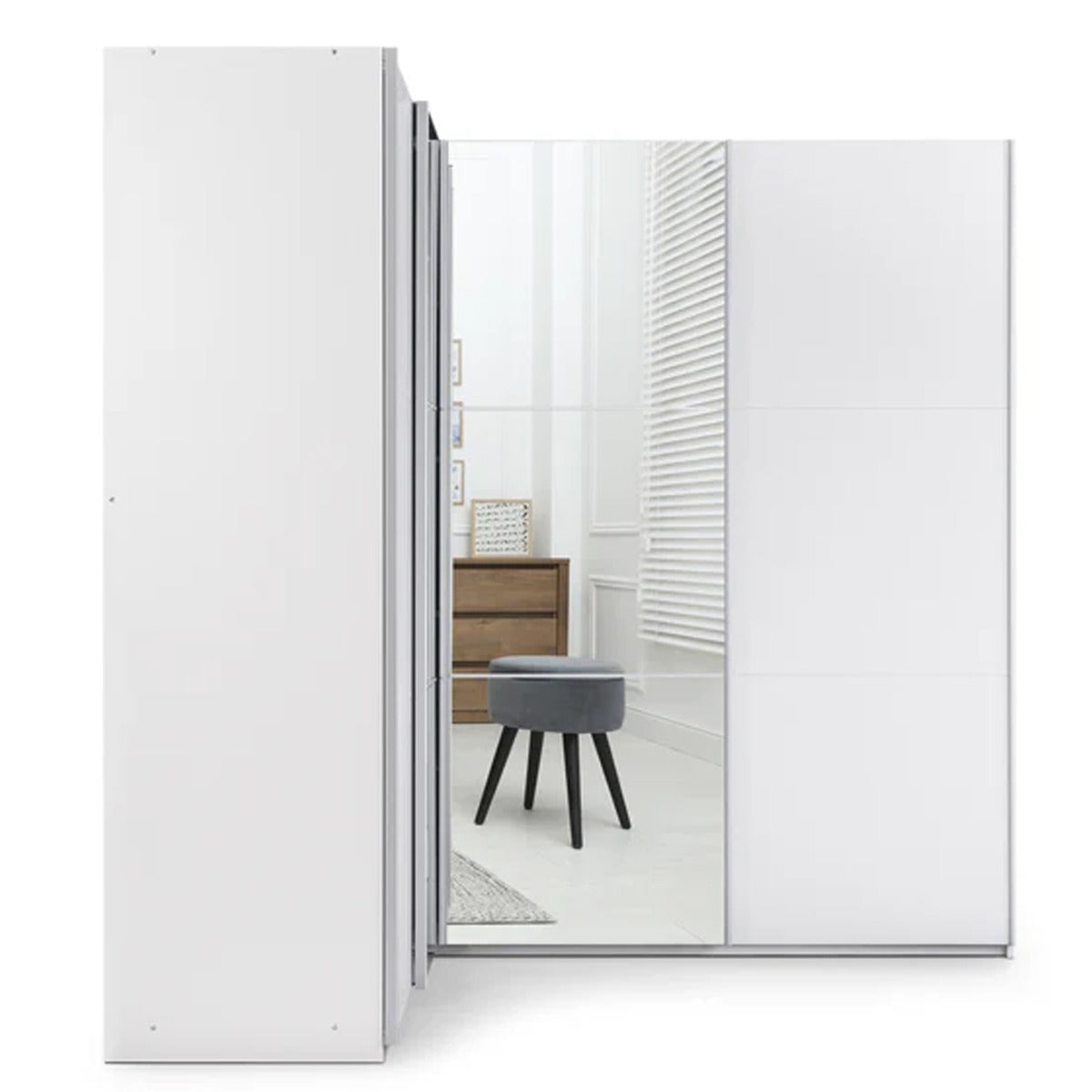 MERIN 4 Door Mirrored Corner Sliding Wardrobe White - 207cm – image 3