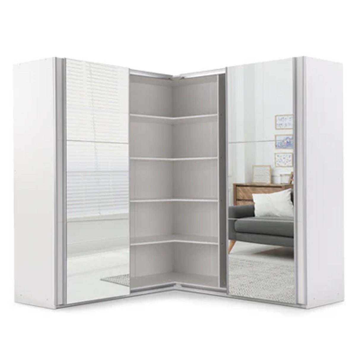 MERIN 4 Door Mirrored Corner Sliding Wardrobe White - 207cm – image 4