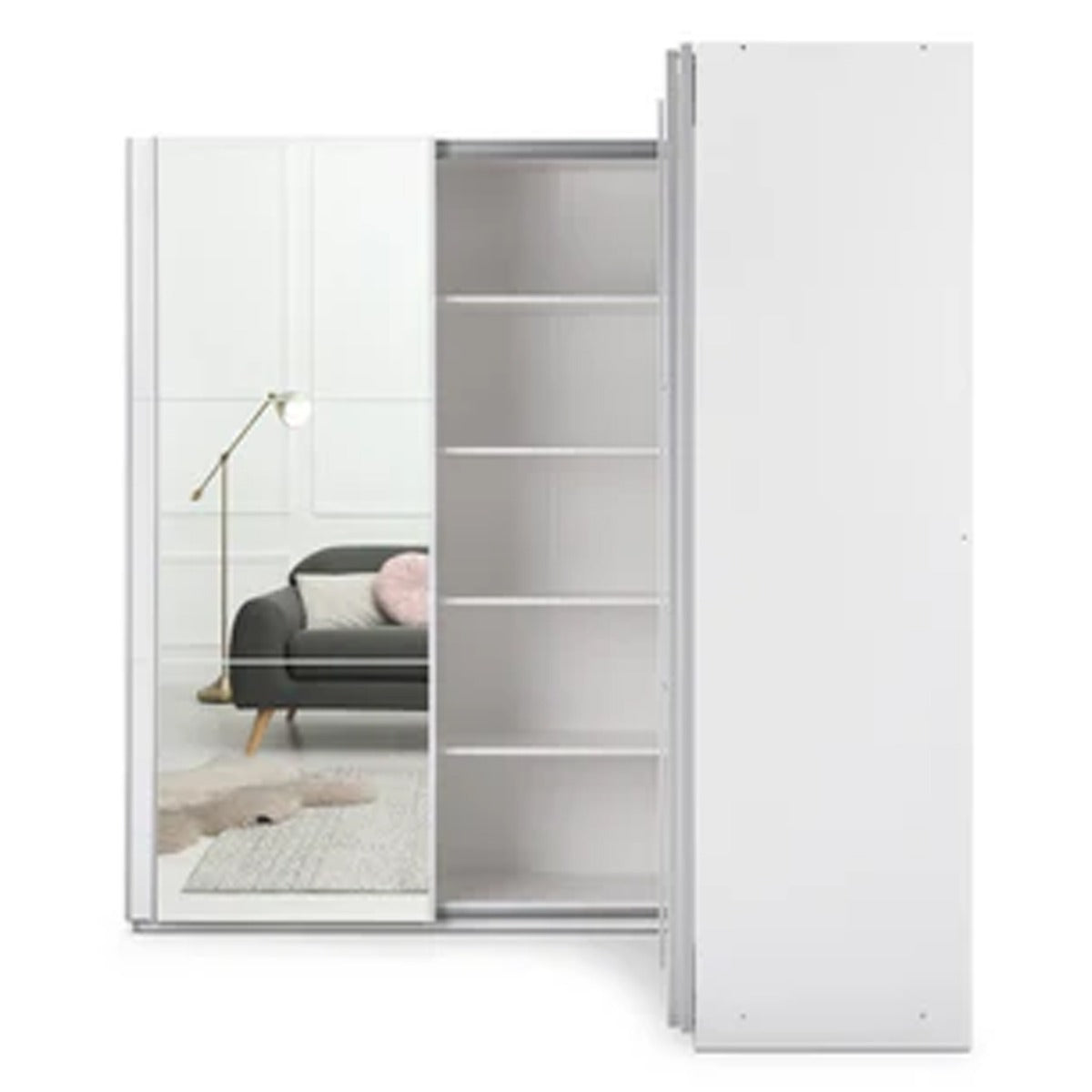 MERIN 4 Door Mirrored Corner Sliding Wardrobe White - 207cm – image 5