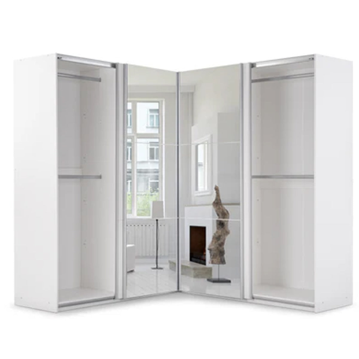 MERIN 4 Door Mirrored Corner Sliding Wardrobe White - 207cm – image 6