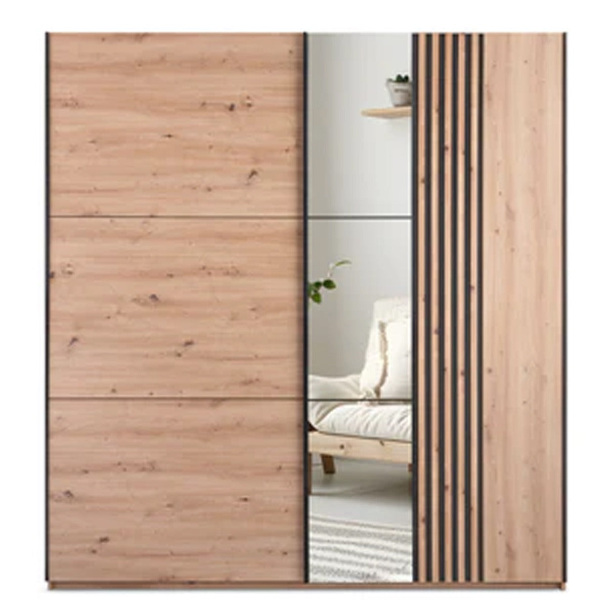 SENTRA 2 Door Mirrored Sliding Wardrobe Medium Oak - 200cm – image 2