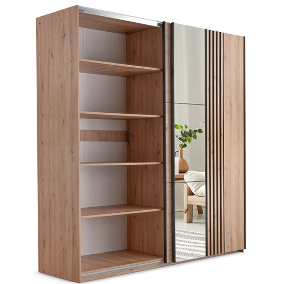 SENTRA 2 Door Mirrored Sliding Wardrobe Medium Oak - 200cm – image 3