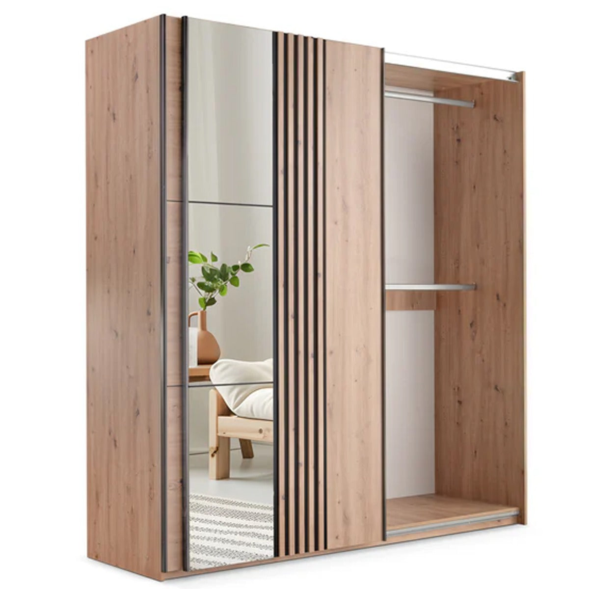 SENTRA 2 Door Mirrored Sliding Wardrobe Medium Oak - 200cm – image 4