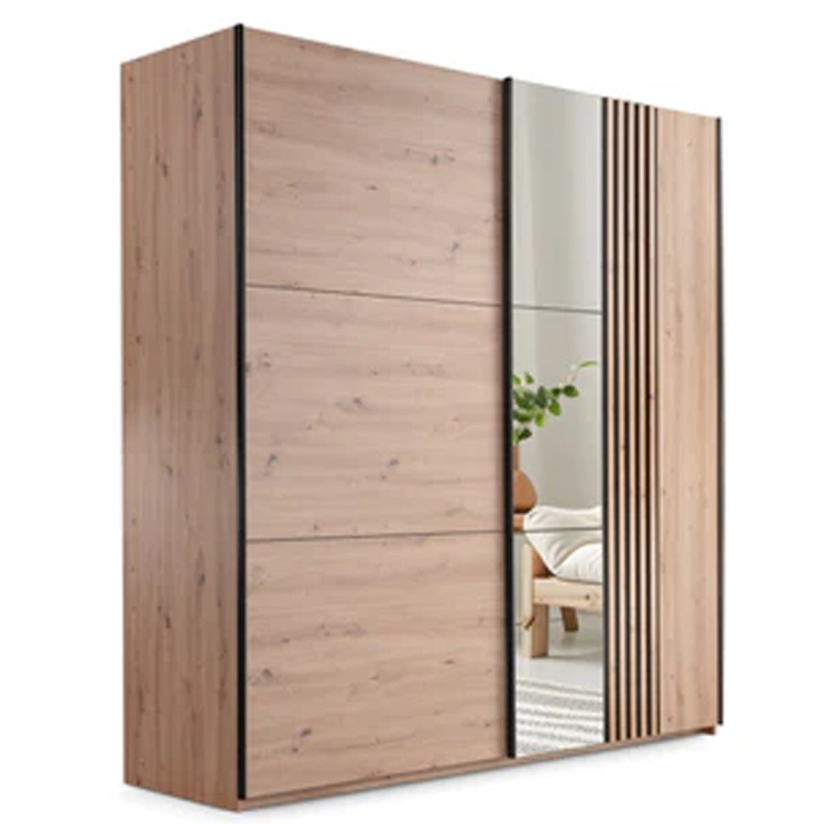 SENTRA 2 Door Mirrored Sliding Wardrobe Medium Oak - 200cm – image 1
