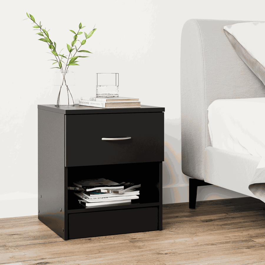 Aysford 40cm 1-Drawer Bedside Table with Open Shelf - Black — view 1