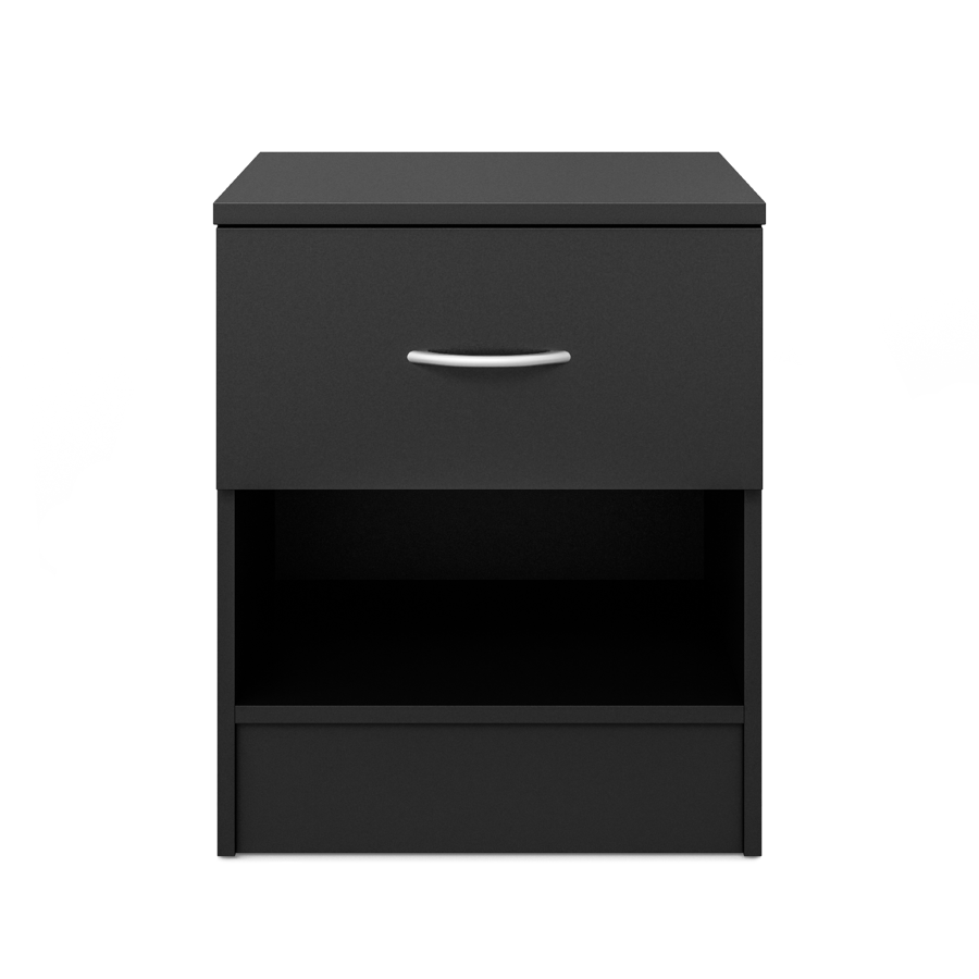 Aysford 40cm 1-Drawer Bedside Table with Open Shelf - Black — view 2