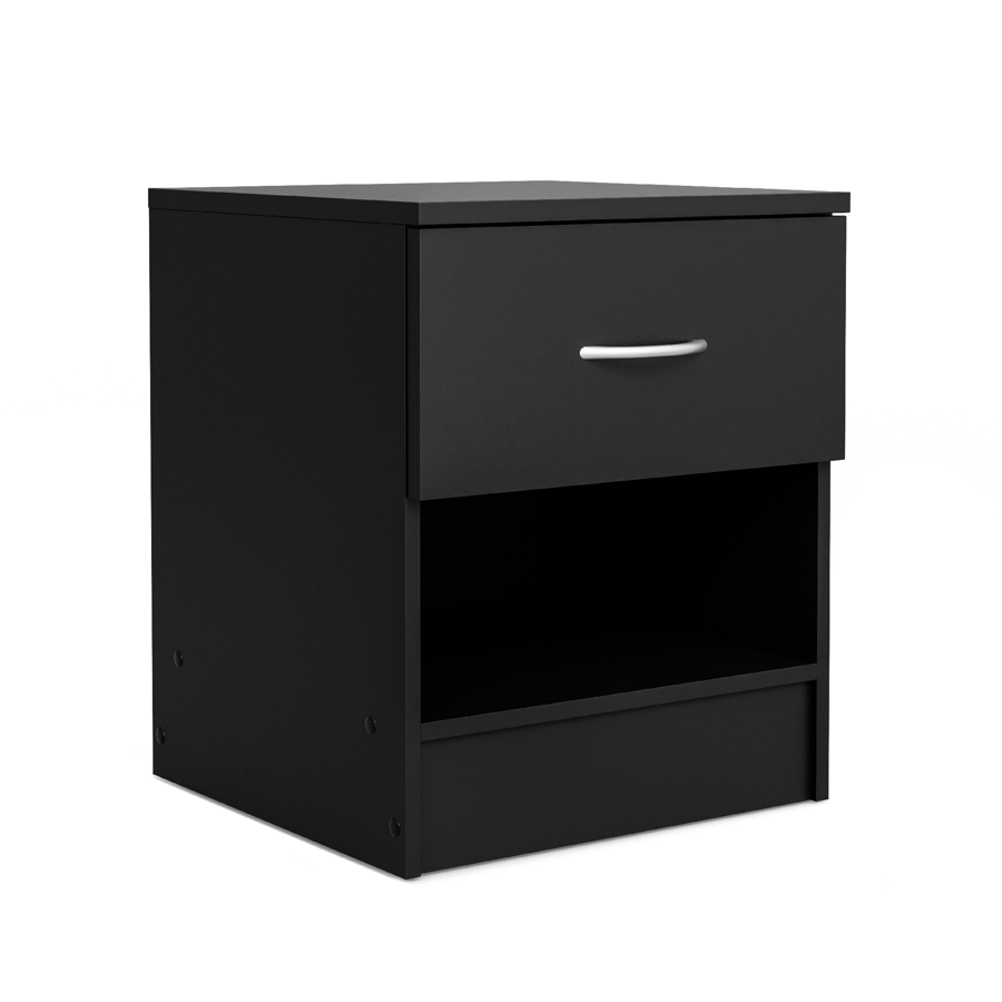 Aysford 40cm 1-Drawer Bedside Table with Open Shelf - Black — view 4