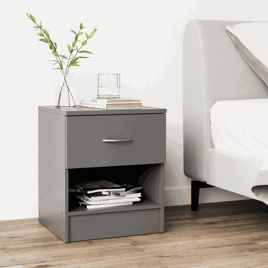 Aysford 40cm 1-Drawer Bedside Table with Open Shelf - Grey — view 1
