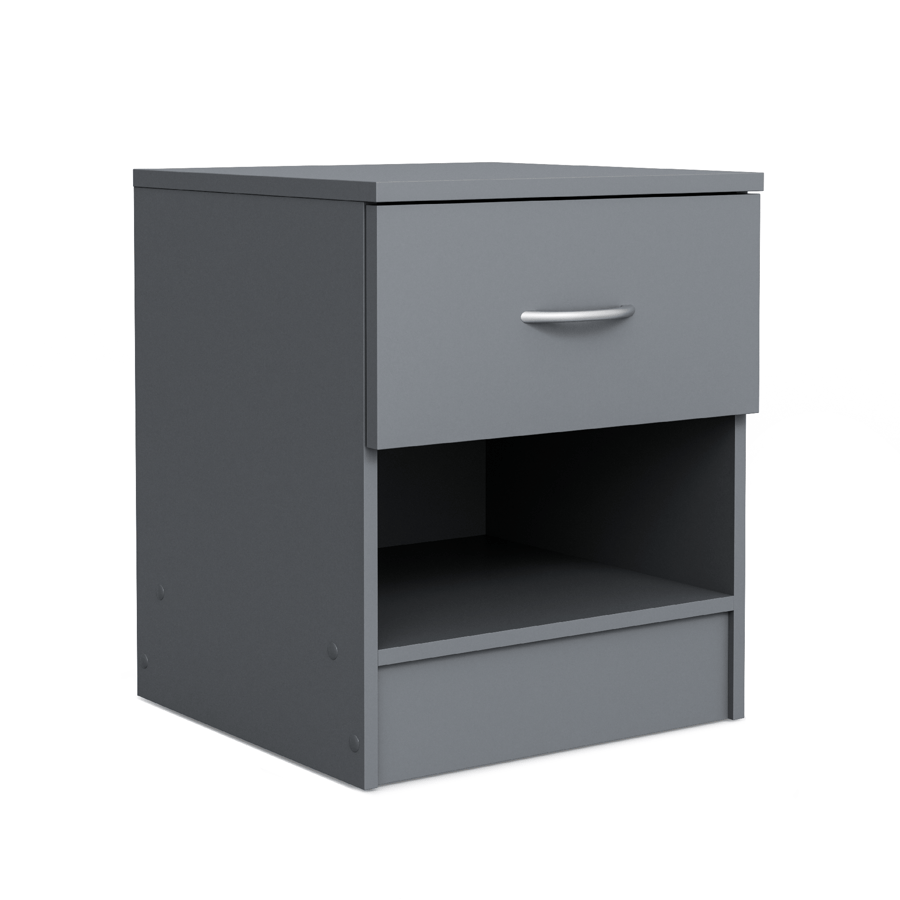 Aysford 40cm 1-Drawer Bedside Table with Open Shelf - Grey — view 4