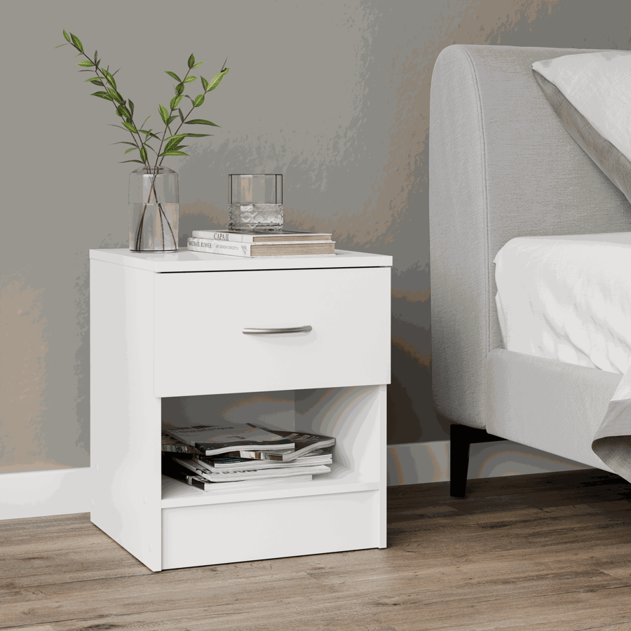 Aysford 40cm 1-Drawer Bedside Table with Open Shelf - White — view 1