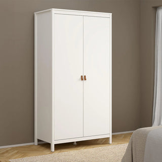 Barcelona 102cm 2 Door Wardrobe with Leather Tab Handles in White