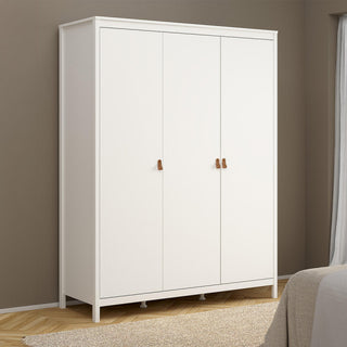 Barcelona 150cm 3 Door Wardrobe with Leather Tab Handles in White