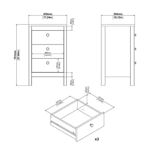 Barcelona 43.8cm 3-Drawer Bedside Table – Cashmere – image 11