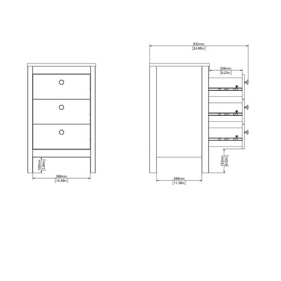 Barcelona 43.8cm 3-Drawer Bedside Table – Cashmere – image 12