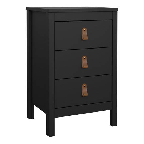 Barcelona 43.8cm 3-Drawer Bedside Table – Matt Black – image 1