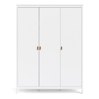 CHOICEWARDROBE Barcila 3 Door Wooden Wardrobe – White Finish | Modern Minimalist Design with Leather Handles & Ample Storage