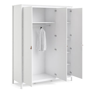 CHOICEWARDROBE Barcila 3 Door Wooden Wardrobe – White Finish | Modern Minimalist Design with Leather Handles & Ample Storage