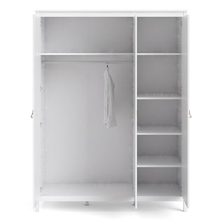 CHOICEWARDROBE Barcila 3 Door Wooden Wardrobe – White Finish | Modern Minimalist Design with Leather Handles & Ample Storage