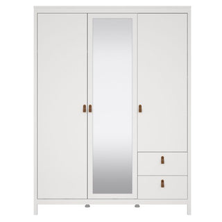 Barcila Mirrored Wooden Wardrobe 3 Doors 2 Drawers In White