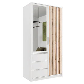Barnsley 100cm 2-Door Mirrored Hinged Wardrobe with 3 Drawers in White