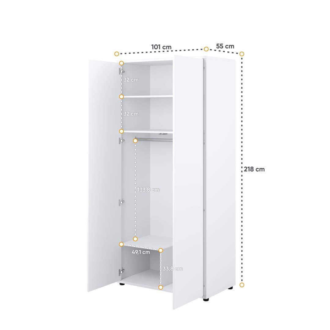 Bed Concept BC-20 Hinged Door Wardrobe 101cm - White Matt — view 3