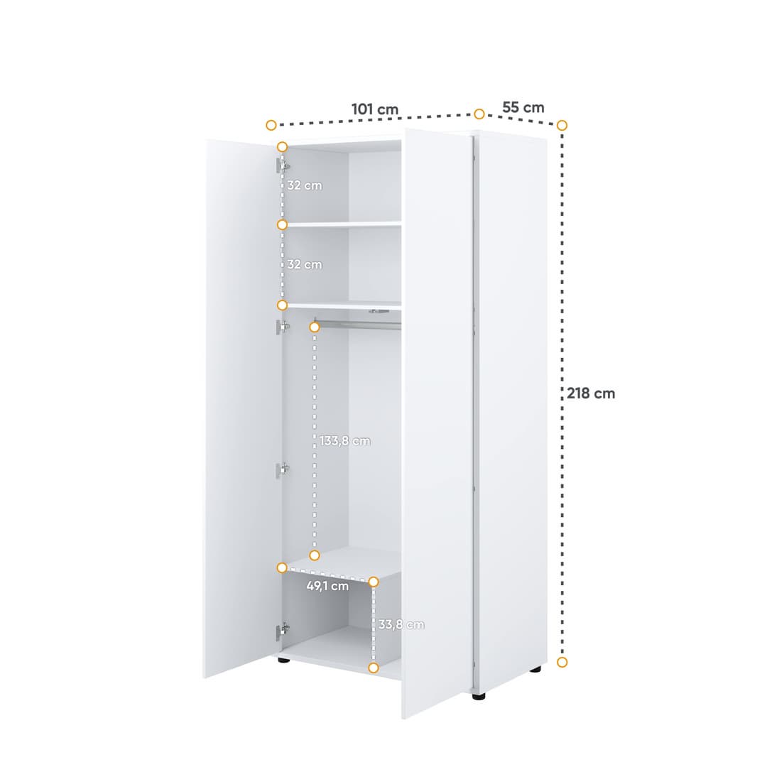 Bed Concept BC-20 Hinged Door Wardrobe 101cm - White Gloss — view 3