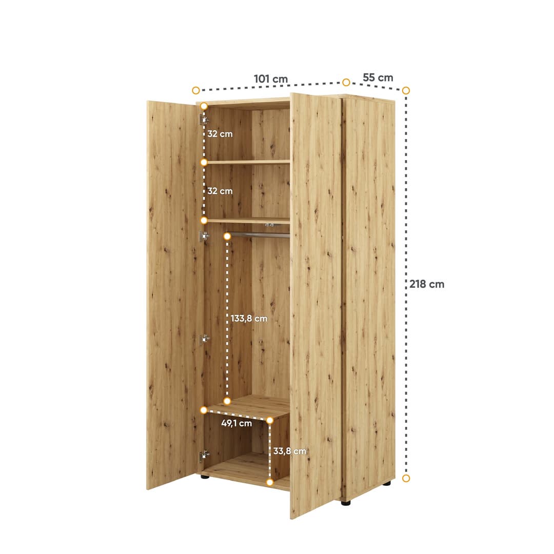 Bed Concept BC-20 Hinged Door Wardrobe 101cm - White Gloss — view 4