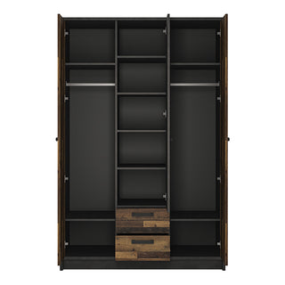 Beeston Wooden Wardrobe With 3 Doors 2 Drawers In Walnut