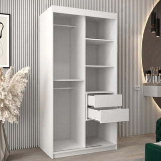 Beloit Mirrored Wardrobe 2 Sliding Doors 100cm In White